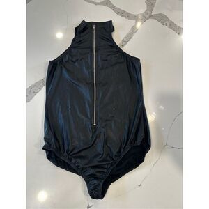 Frederick’s of Hollywood High Neck Deep Zip Vegan Leather Bodysuit Sz L/XL